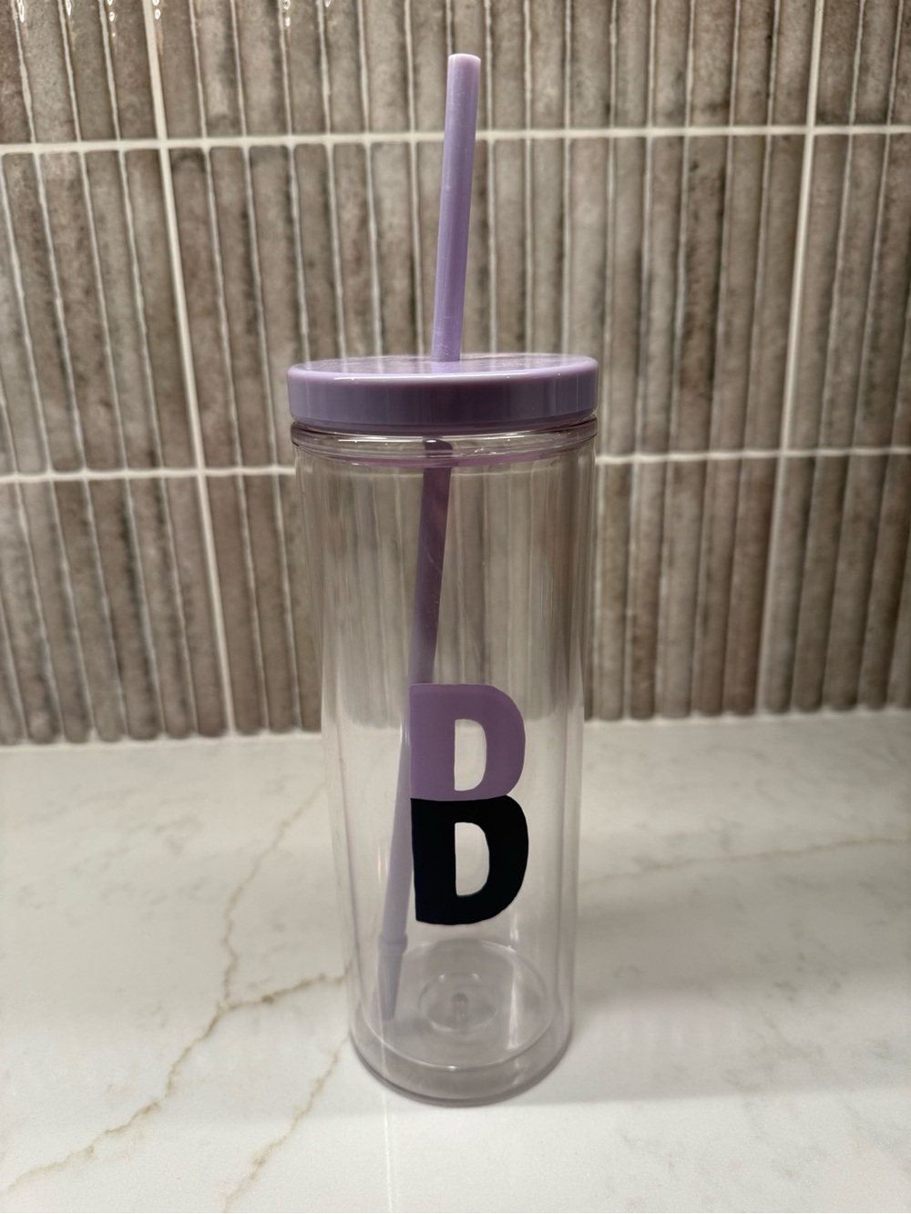 KATE SPADE - Lavender Initial 'B' Double-Wall Tumbler with Straw